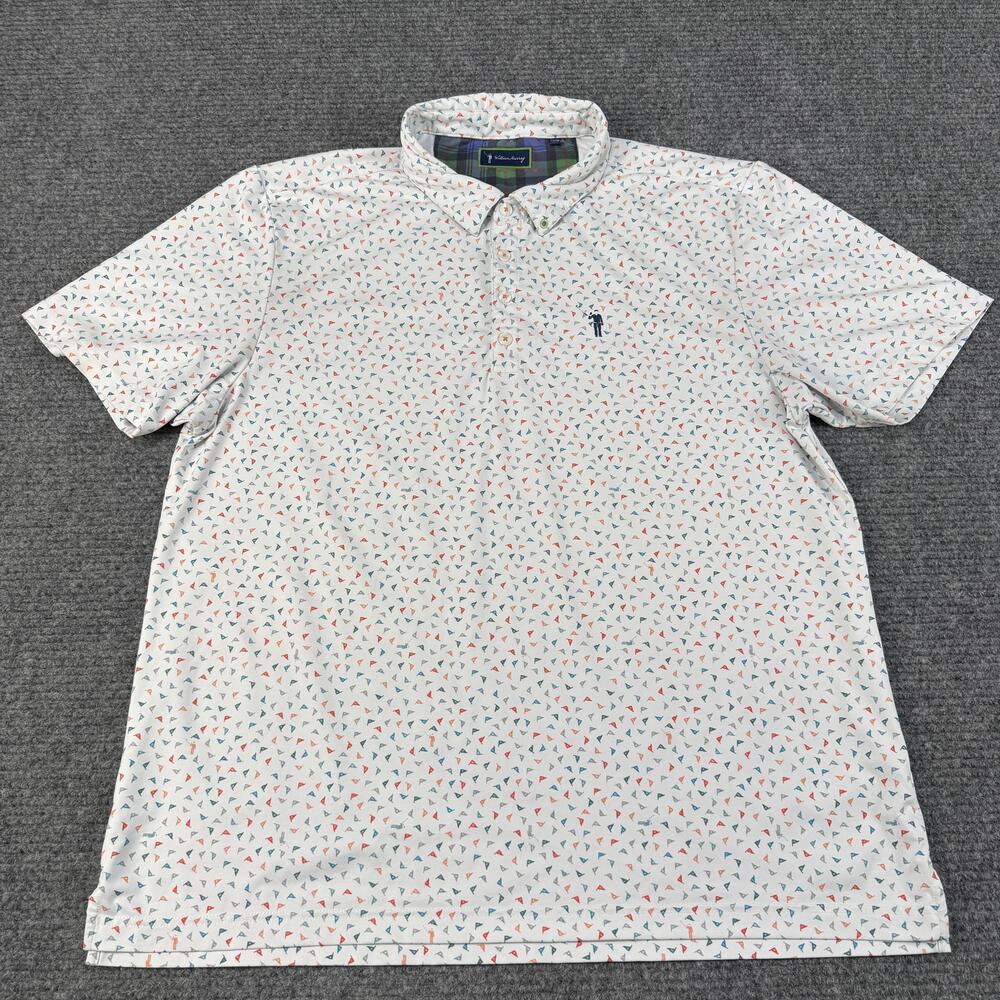 William Murray Polo Shirt Mens XL White Golf Flag Print Performance Stretch